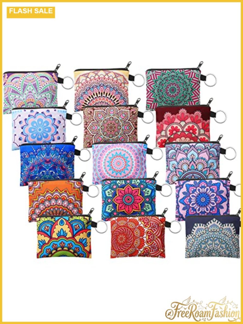 Mini Coin Purse Change Pouch Wallet with Zipper Keychain Mandala Print